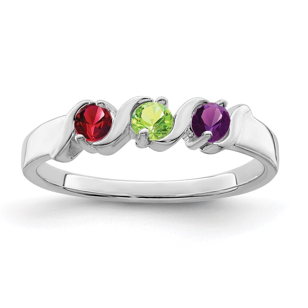 Kazi Luxury 14k White Gold Polished 3-Stone Mothers Ring Mounting